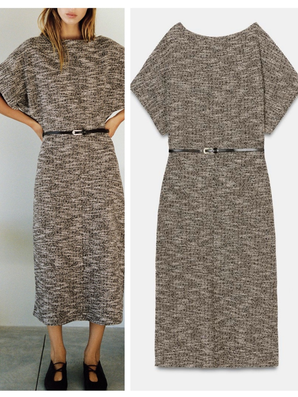 ZARA textured dress with belt